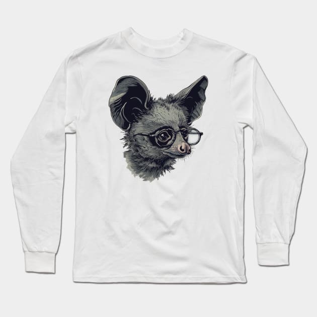 Specs 'n' Stripes: The Bespectacled Aye-Aye Long Sleeve T-Shirt by Carnets de Turig